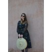Grand panier rond marocain anses plates en cuir